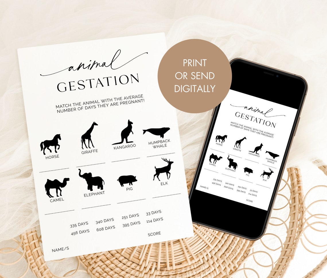 Animal Gestation Game Printable Animal Pregnancy Game Baby - Etsy