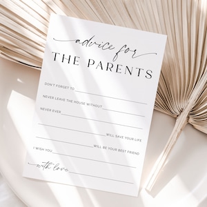 Consejos para padres, Tarjeta minimalista de consejos para baby shower, Deseos para padres, Juegos de baby shower, Predicciones de bebés, Plantilla editable, B1