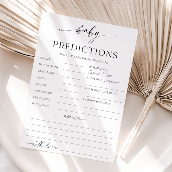 Minimalist Baby Predictions Card, Baby Shower Games, Advice and Wishes for Parents To Be, Baby Predictions and Advice, Baby Template, B1