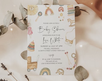Boho Baby Shower Invitation Template: Gender Neutral, Editable (Digital)
