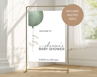 Sage Green Balloon Baby Shower Welcome Sign (Digital Template)