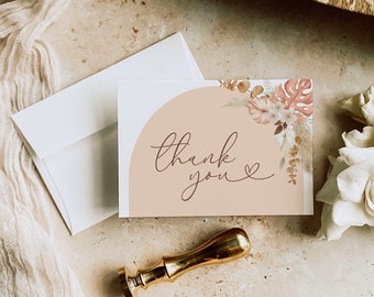 Boho Floral Thank You Card Template: Printable A1 Card (Digital Download)