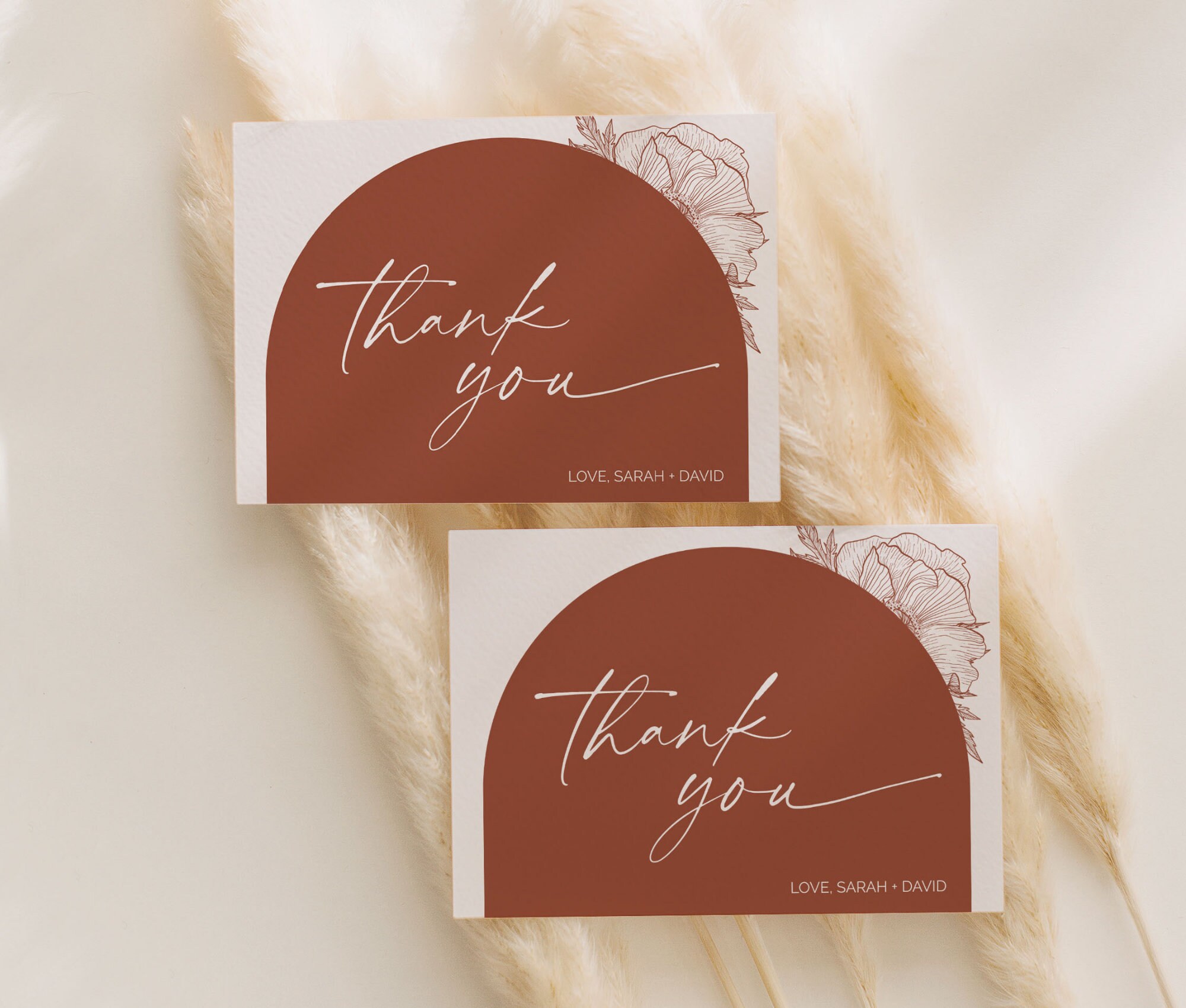 Boho Floral Thank You Card Printable: Terracotta Arch (digital) - Etsy