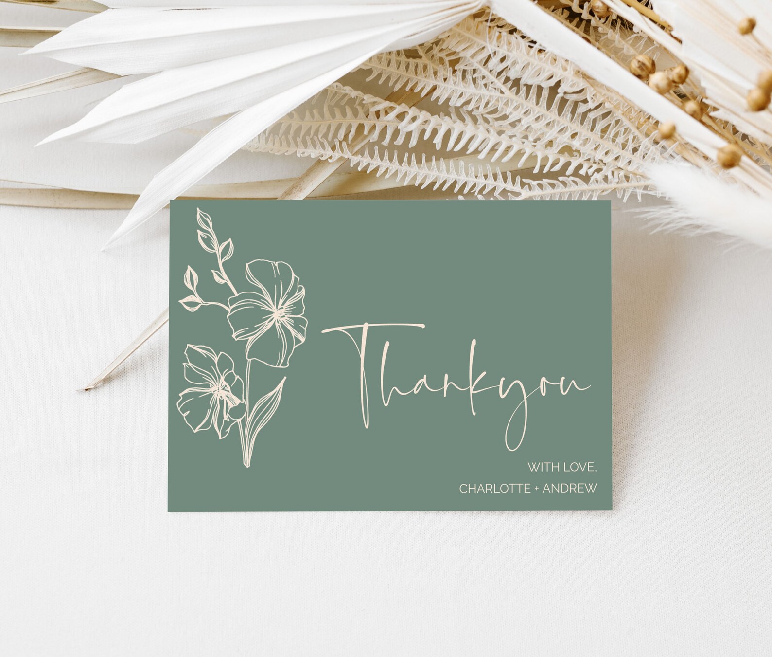 Sage Green Floral Thank You Card Template (digital Download) - Etsy