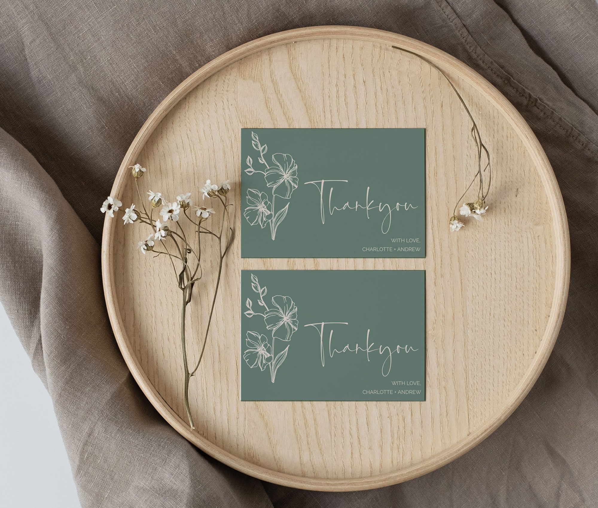 Sage Green Floral Thank You Card Template (digital Download) - Etsy