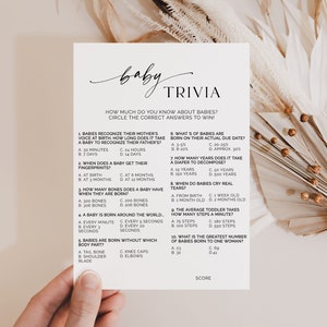 Baby Shower Trivia Game, Baby Shower Games, Baby Shower Trivia Template, Trivia Questions, Trivia Game Template, Minimalist Baby Game, B1