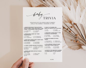 Mall för minimalistisk babyshower-quiz (digital nedladdning)