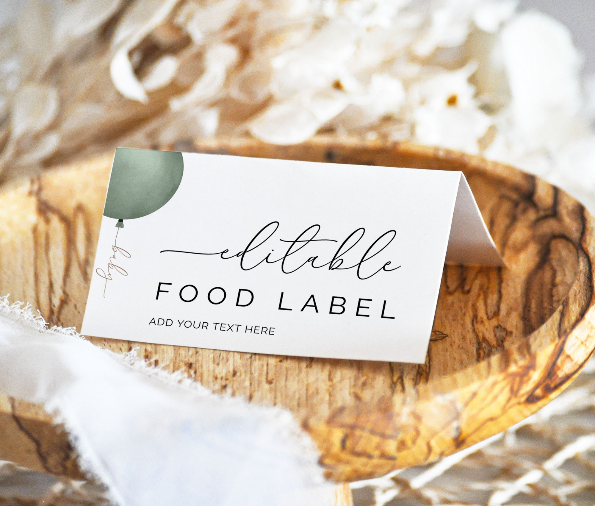 Sage Green and Gold Balloons Food Labels, Printable Food Label Cards ...