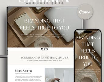 Minimal Canva Website Template, Beige Aesthetic Business Page for Entrepreneurs, Coaches, Course Creators, Virtual Assistants, Editable Site