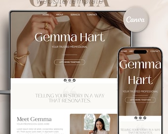 Canva Website Template für für Coaches, Marketing-Abteilung, Virtuelle Assistenten, Social Media-Manager, Beige Business Theme One Page Seite