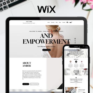 May include: A website screenshot showing a woman's back with the text "Welcome to Amber - Your Path to Personal Growth and Empowerment" and "Now Offering Online Sessions". The website is designed using Wix.