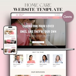 Home Care Canva Website Template, Professional Pink Care Giver Landing Page, Non-Medical Health Caregiving Senior Wellness Services Theme