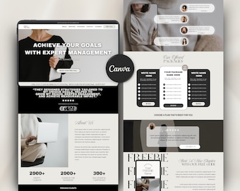 Canva Website Template, Aesthetic Business Web for Entrepreneurs, Life Coach, Course Creators, Virtual Assistants, One Page Landing Site