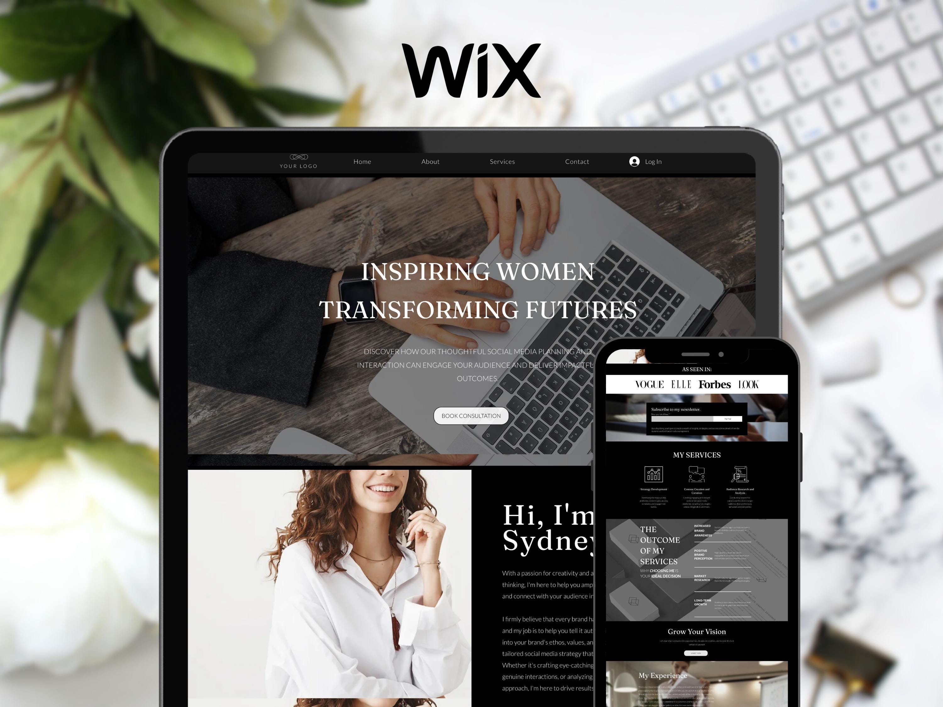 Wix Website Template for Social Media Managers, Marketing Agency, Simple One Page Luxury Site for Coaches, Entrepreneurs, Course Creators