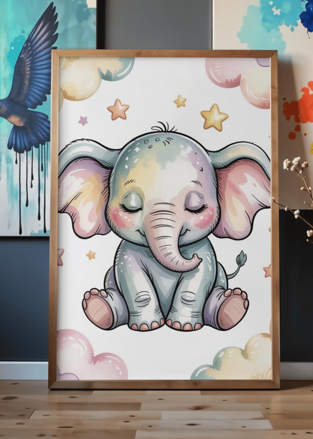 Sleeping Baby Elephant Nursery Wall Art | Printable Baby Room Decor ...