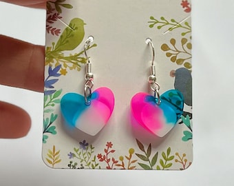 Boucles d'oreilles en forme de coeur faites main en argent sterling 925, bleu rose et blanc, Stranger Things
