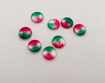 Pack of 8 15mm handmade Resin buttons in a Pink, Green and clear mix