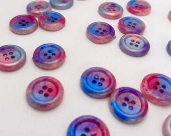 Poudre de fée 17 mm Boutons en résine avec mélange de couleurs rose, violet et bleu