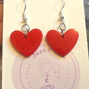 Handmade Red Heart Resin earrings and charm