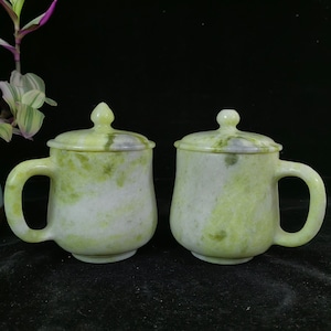 1pic Natural Serpentine Green Jade cup Bottle With Lid Make  Whole Piece of Green Jade Mug purification Stone Water container Quartz P154