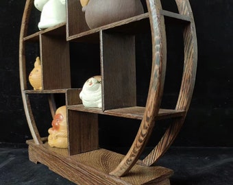 Vintage Style Wooden Display Stand, Collectibles Shelf With 8