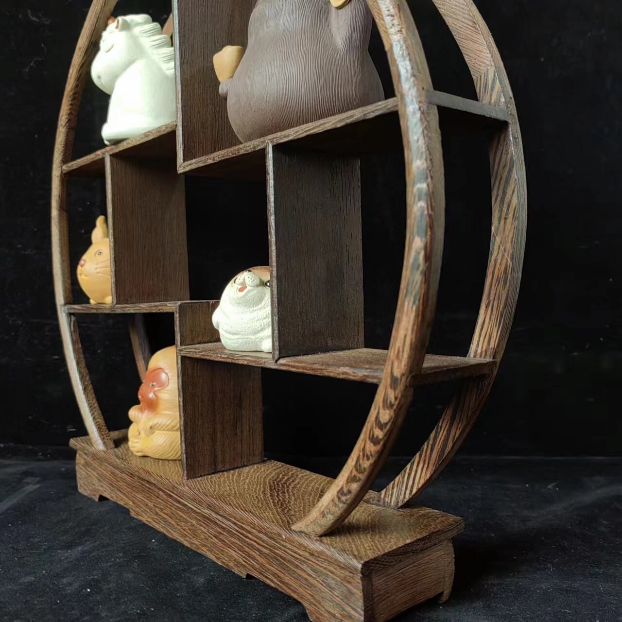 希少 Antique wooden display stand Vintage Style Wooden Display Stand, Collectibles Shelf With 8