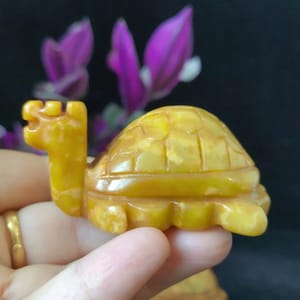 Statue de tortue en jade jaune sculptée à la main, pierre de guérison en cristal