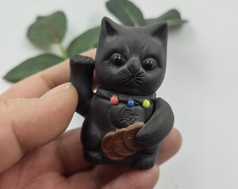 Estatua de gato de arcilla púrpura Zisha, tetera creativa para decoración de mesa, adorno de mono lindo para mascota de té de arcilla púrpura Yixing zisha PQ282
