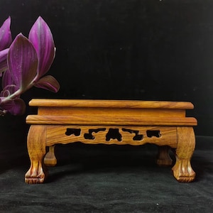 High -footed Rectangle Solid Wood Display Stand Teak Hardwood Plinth Base Trophy Lamp Models Bottomed Stand,Retro Style Wooden Carving PQ016