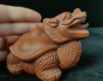 Zisha Purple Clay Dragon Turtle Statue, Yixing Tea Pet