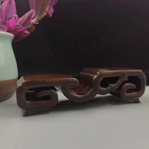 Solid Wood Display Stand Teak Hardwood Plinth Base Trophy Lamp Models Bottomed Stand,Retro Style Wooden Base Carving  Crystals Glass PQ002