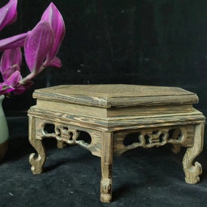 Solid Wood Display Stand Teak Hardwood Plinth Base Trophy Lamp Models Bottomed Stand,Natural Wooden Stand Style Wooden Base Carving for P011