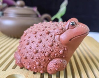Zisha Purple Clay Golden Toad Tea Pet, Yixing Ceramic Table Decor, Creative Animal Figurine PQ275