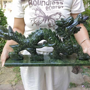 Natural Green Jade Carved 12 Zodiac Year dragon Animal Lucky Sculpture,Crystal Animal dragon Statue Sculpture Nephrite Jade Stone Carved 307