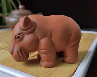 Zisha Purple Clay Hippo Statue, Yixing Tea Pet Ornament