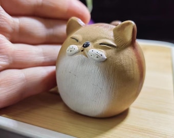 Figura de animal de meditación hecha a mano, mascota de té de arcilla morada