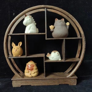 Vintage houten displaystandaard, borrelglazenvitrine, plank voor verzamelobjecten, met 8 vakken, houten display PQ185