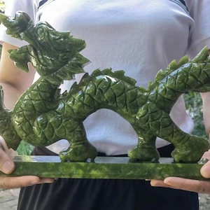 Exquisite Natural Green Jade Carved 12 Zodiac Year dragon Animal Lucky Sculpture,Crystal Animal dragon Statue Sculpture Nephrite Stone PQ69