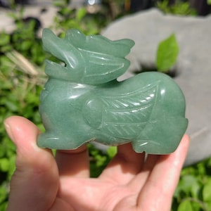 Figura decorativa de Pixiu Pi Yao verde con aventurina natural, piedra de jade, uso Feng Shui, cristal curativo para la riqueza PQ303
