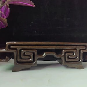 Exquisite carving set of 2 Solid Wood Display Stand Teak Hardwood Plinth Base Trophy Lamp Models Bottomed Stand,Retro Style Wooden base P048