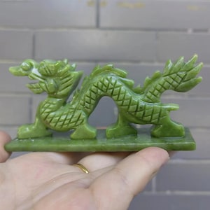 Natural Green jade Dragon Statue Chinese Feng Shui Lucky Loong animal Figurine for Luck Success, Zodiac Crystal Healing Dragon loong PQ116