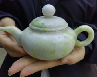 Home Decor Jade Jadeite Tea Set Tea Pot ,Natural jade healing health crystal Quartz pot decoration healing chinese tea ceremony tea set P325