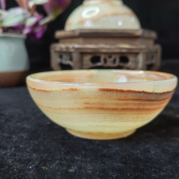 3.9" Caliber Afghan jade marble Bowl Agate Decorative Bowls,Hand Polished Gem Stone Bowls Household Multi Utility Minimalism Serving Bowl