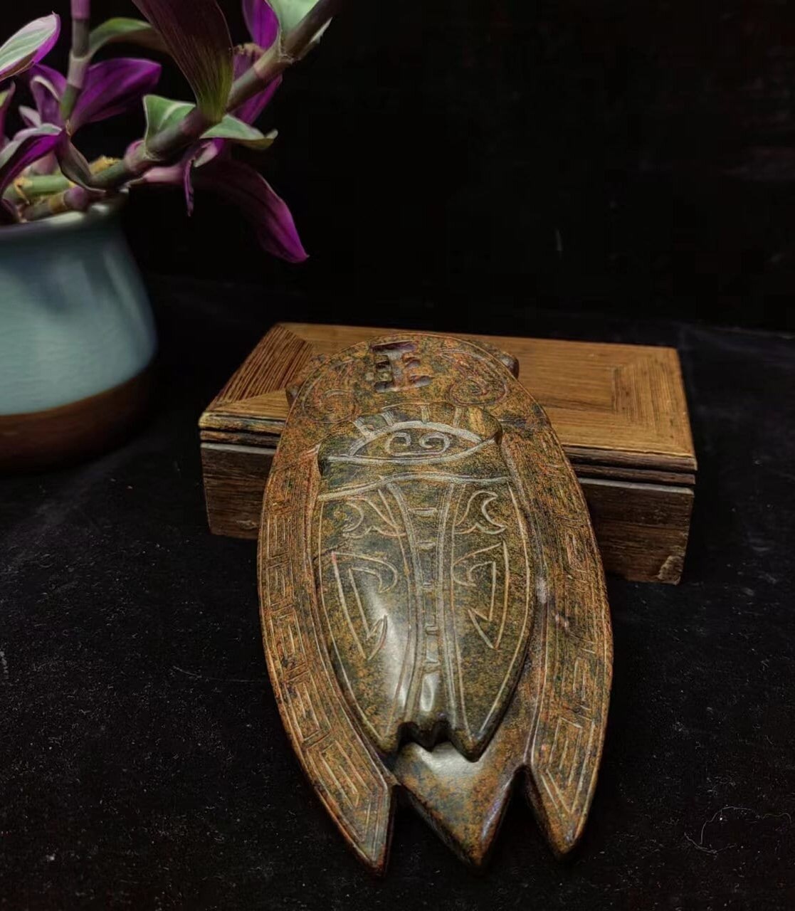 Natural Old Agate Carved Cicada Ornaments Animal Hongshan Culture Lucky ...