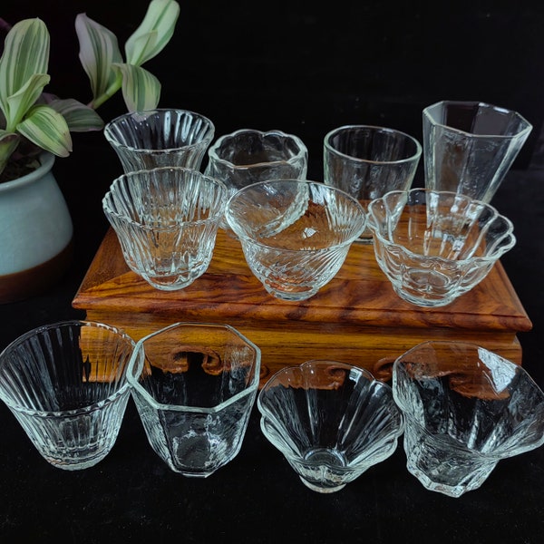 Set of 4 (1.7oz) Japanese Sense of Crystal Kung Fu Tea, Hand Cut Clear Glass Win Cups, Non Handle TeaCup, Whiskey, Soda,Cocktails Juice Cup