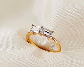 1.2CT Emerald Cut Toi Et Moi Engagement Ring, Two Stone Moissanite Ring, Dainty Ring, Wedding Ring, Anniversary Gift Ring For Women