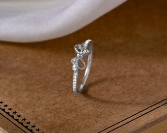 925 Silver Bow Ribbon Moissanite Engagement Ring, Travel Promise Minimalist Band