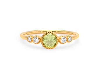 Peridot Moissanite Minimalist Ring, August Birthstone, 925 Silver Statement Ring