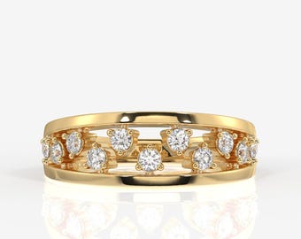 Floral Bliss Moissanite Wedding Band, 925 Silver Travel Band