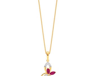 Dainty Butterfly Ruby and Moissanite Halo Pendant, 925 Silver Necklace for her
